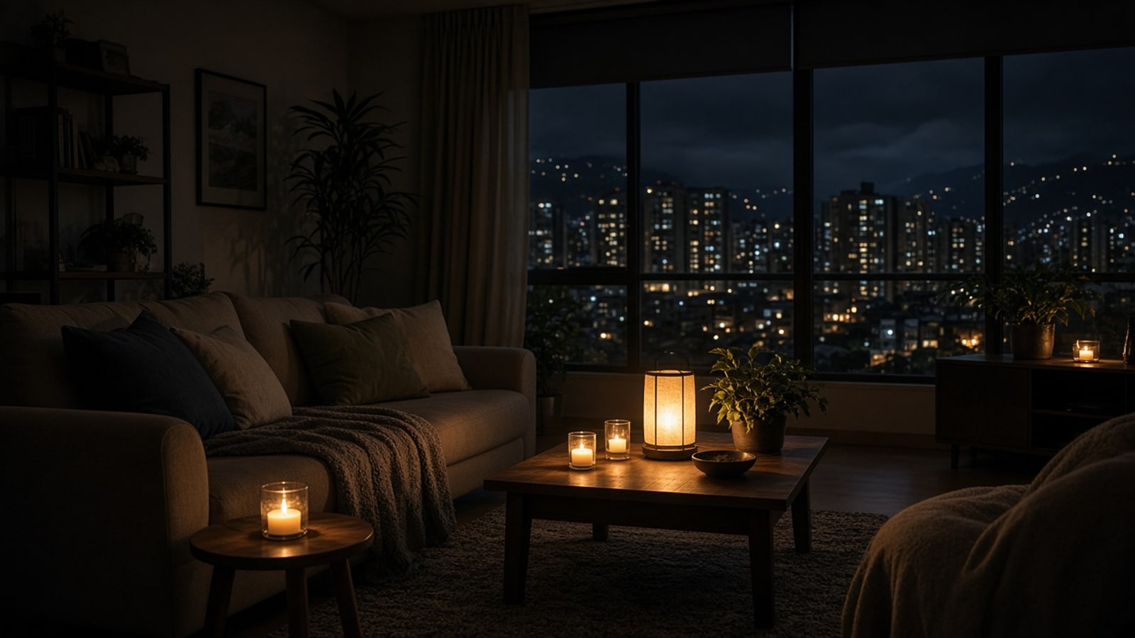 Medellín apartment at night during a power outage with the router still on